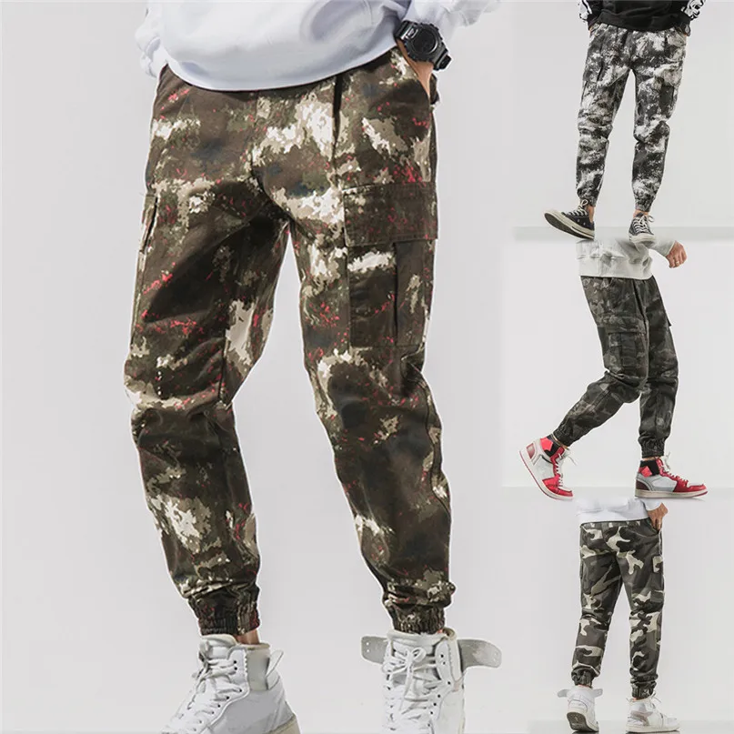

Men Running Pants Basketball Football Training Pants Sports Fitness Camouflage Pockets Outdoors Sports Overalls Pencil Pants #2l