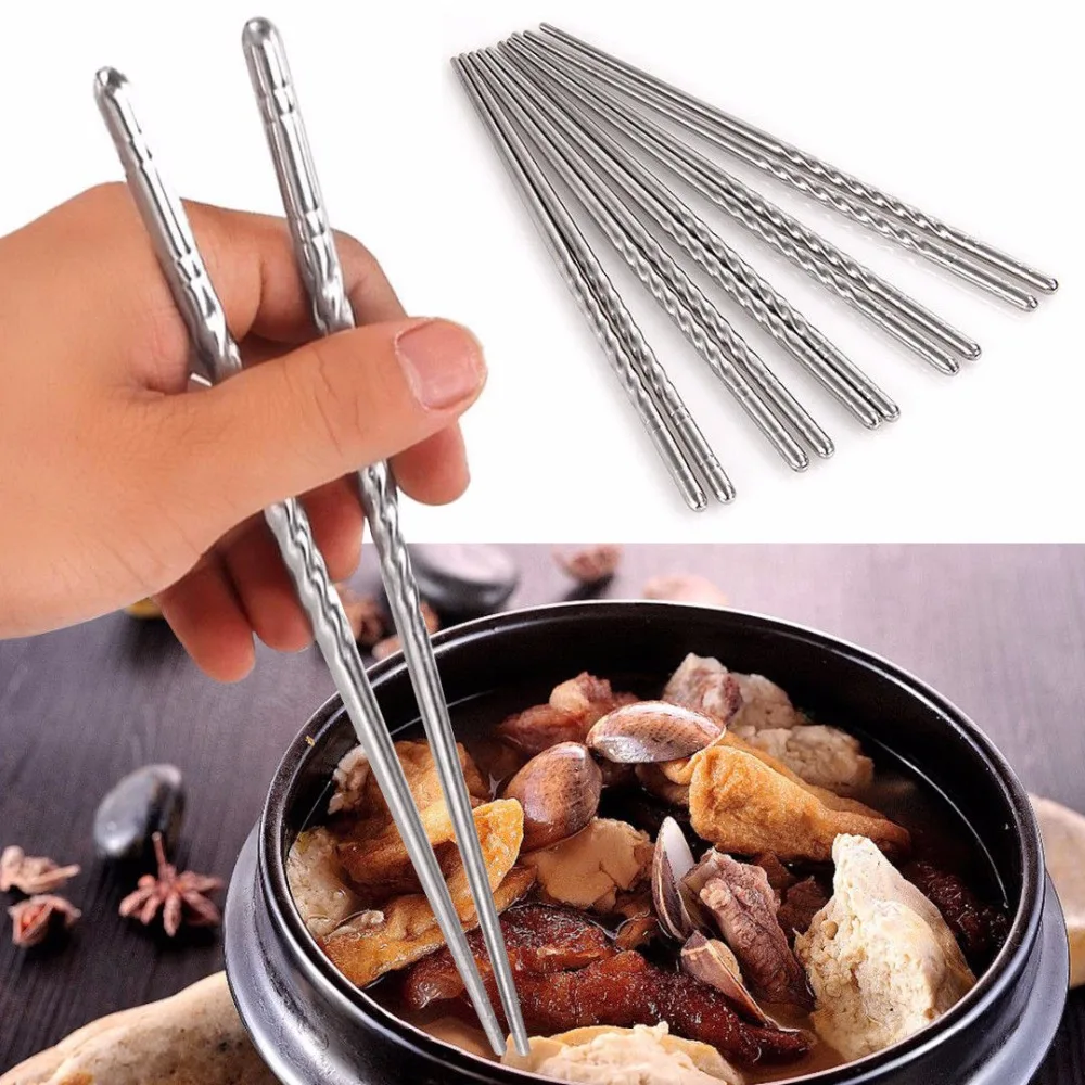 5 Pairs Stainless Steel Chopsticks Dishwasher Safe Light Non slip Chop