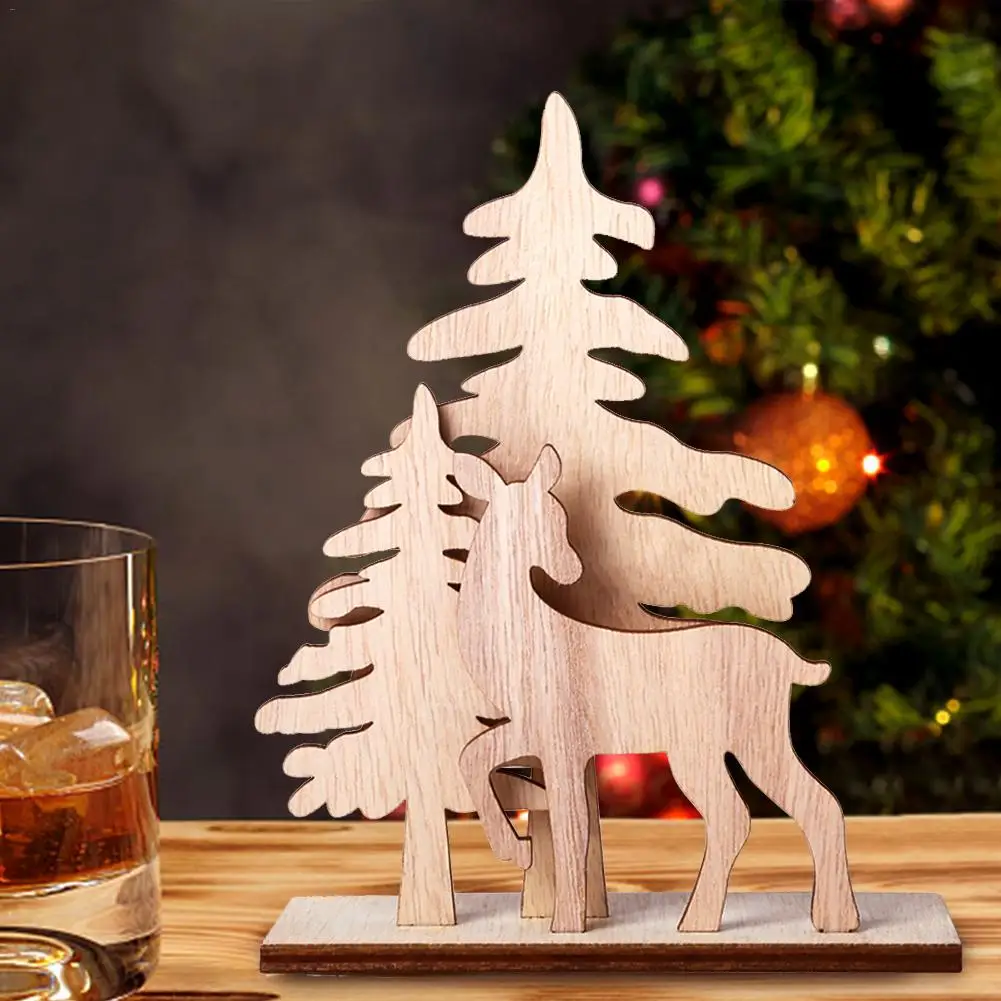B DIY Xmas Desktop Wooden Ornaments Christmas Tree Elk Santa Figurines For Home Party Shop Decor Kids Gift Home Decoration - Цвет: B