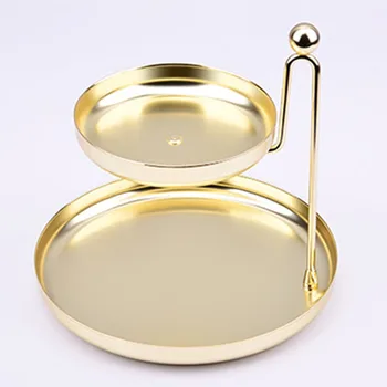 

2 Layer Storage Tray Plate Gold Metal Cake Stand Jewelry Display Stand Necklace Ring Earring Display Tray Home Organizer Decor