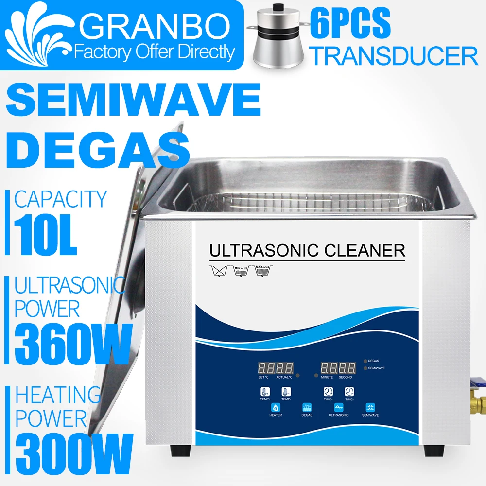 

Ultrasonic Cleaner DEGAS SEMIWAVE 10Liter 360W 40khz For Hardware Metal Tools Dental clinic Lab Test Tube Oils Stains Fine Parts