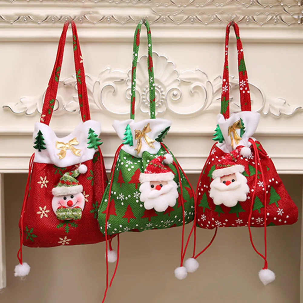

New Christmas Bag Nordic Tropical Plant Green Leaf Decoration Painting Wall Painting Bag Festival Candy Supply dropshipping 2017