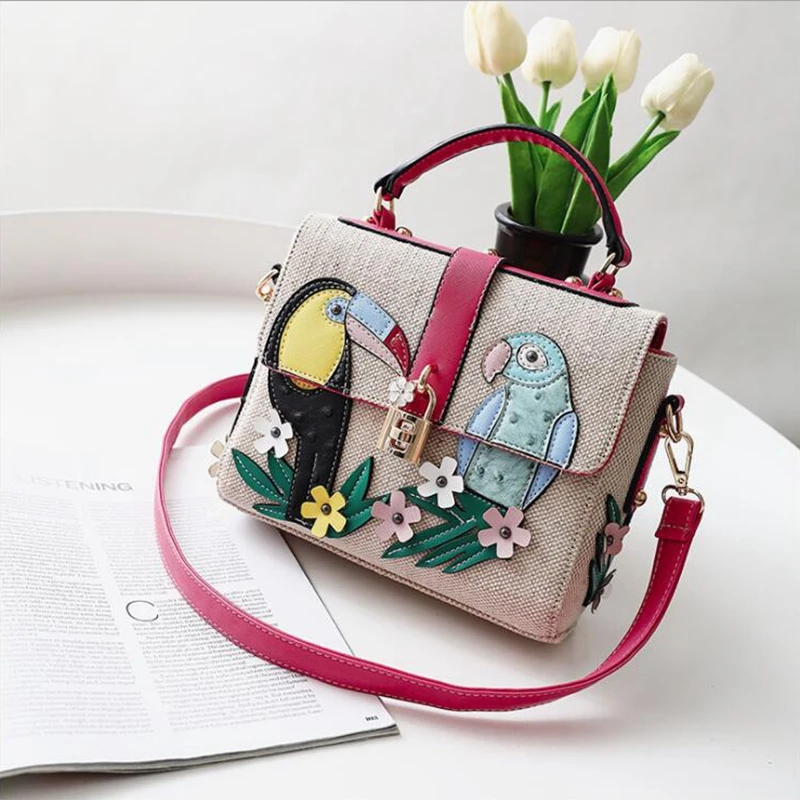 Известный бренд дизайнерская льняная женская сумка через плечо с цветочным