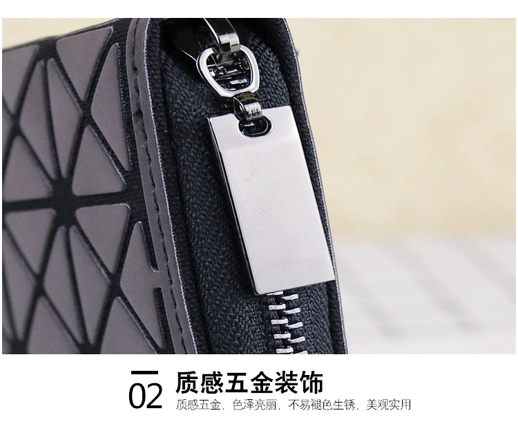 ZYJ Luminous Women Laser Geometry Quilted Plaid Long Wallets Dazzle Colour Girls Zipper Sequins Lattice Clutch Wallet Purse Bag (9)