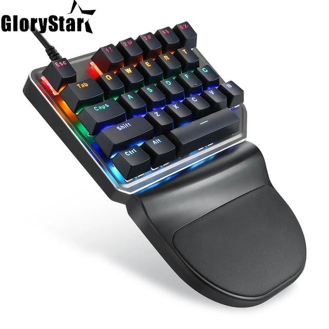 Best Price K27 Ergonomics Design PC Gaming Keyboard Mixed Light Backlight Wired USB One-Handed 27 Keys Mechanical Keyboard for PUBG