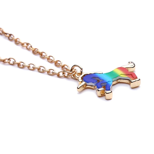 Trendy Colorful Unicorn Shape Pendant Necklace Jewelry