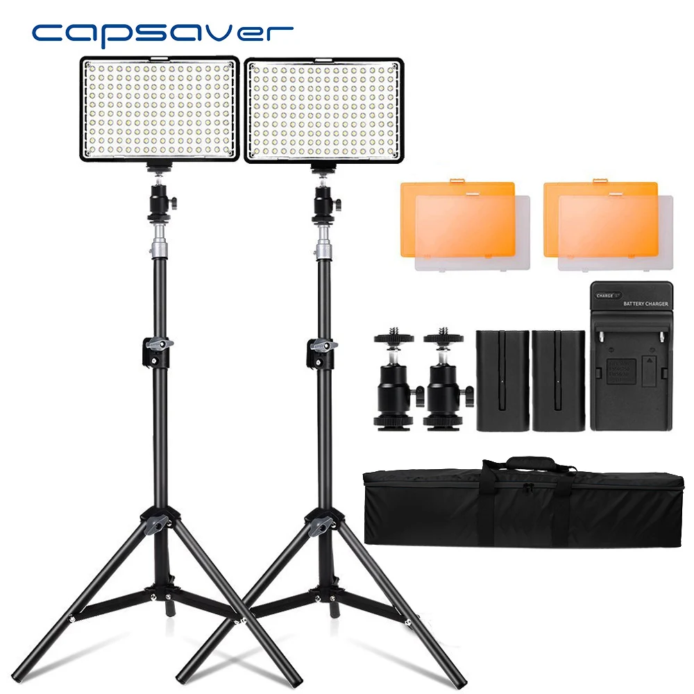  capsaver TL-160S 2 Sets LED Video Light Camera Light Photographic Lighting with Tripod Stand Video  - 32827433723