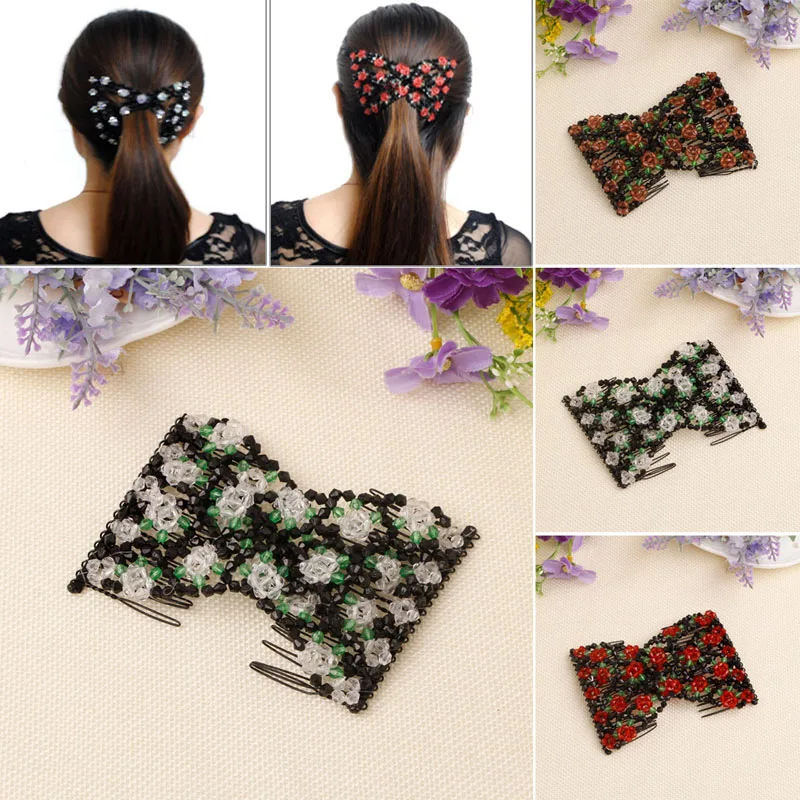 1pcs Chic Magic Beads Elasticity Double Hair Comb Clip Stretchy Hair