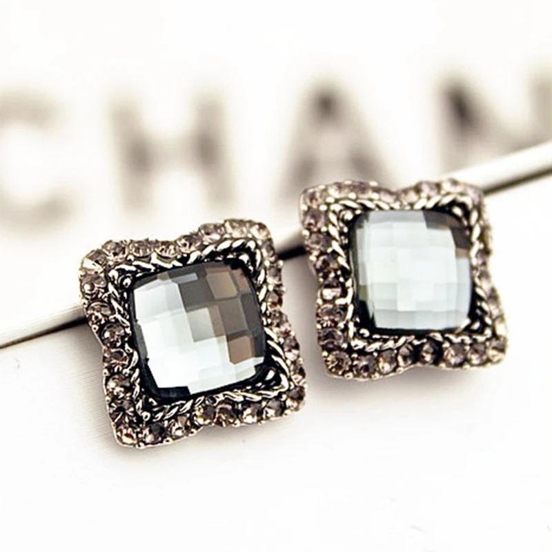 Мода Винтаж кубического циркония металла нержавеющая сталь черные, оцинкованные покрытием квадратные серьги для женщин