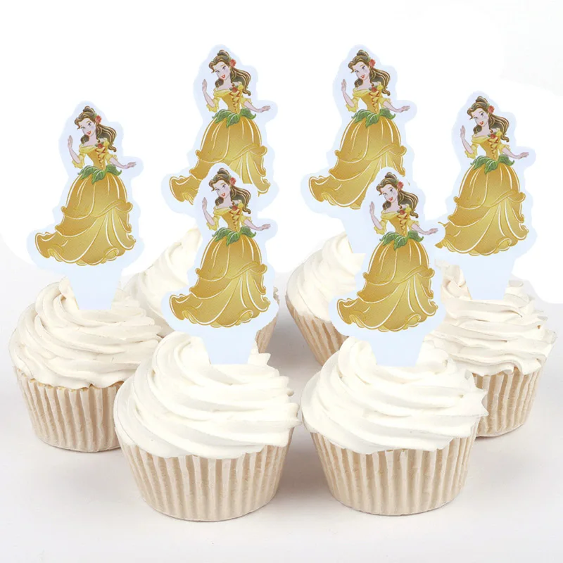 100pcs Disney Princess Snow white Cinderella Belle Paper Cupcake topper for cake decoration birthday wedding party suppliers