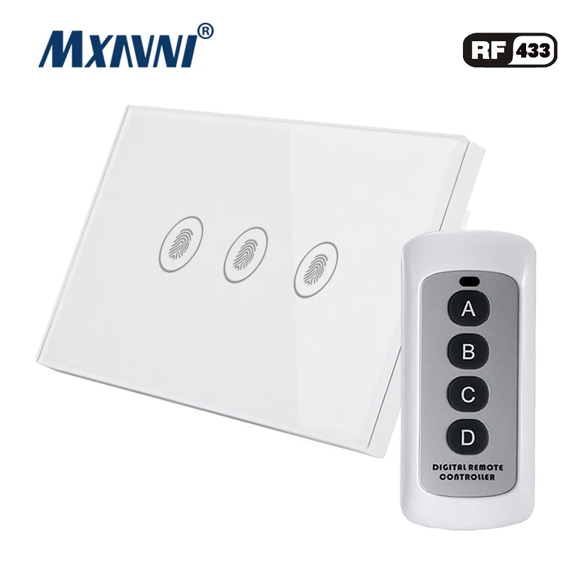 

MXAVNI US Standard Remote Control Switch 3 Gang 1 Way ,RF433 Smart Wall Switch, Wireless remote control touch light switch