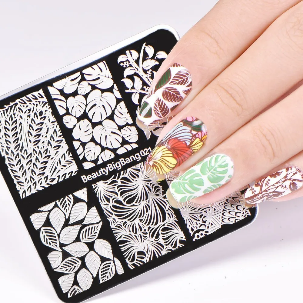 BEAUTYBIGBANG 6*6CM Square Nail Art Stamp Template Floral Leaf Manicure Nail Art Image Plates