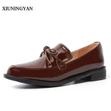 Xiuningyan/бренд Женские туфли-лодочки лакированные кожаные туфли-оксфорды женские лоферы Винтаж британский стиль круглый носок ручной работы Повседневное обуви