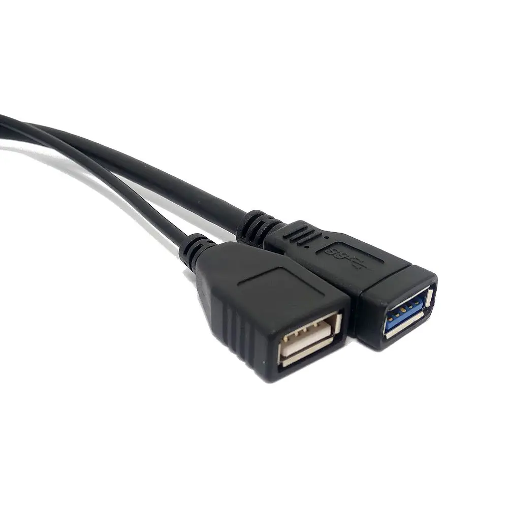 Удлинительный кабель черного цвета с USB 3 0 папа на два разъема мама