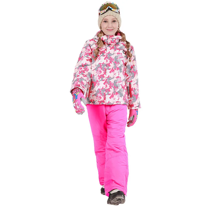 

2019 Winter Girls Skiing Suit Waterproof Outdoor Sports Snowboard Jacket + Snow Pants Warm and Windproof Children Ski Set