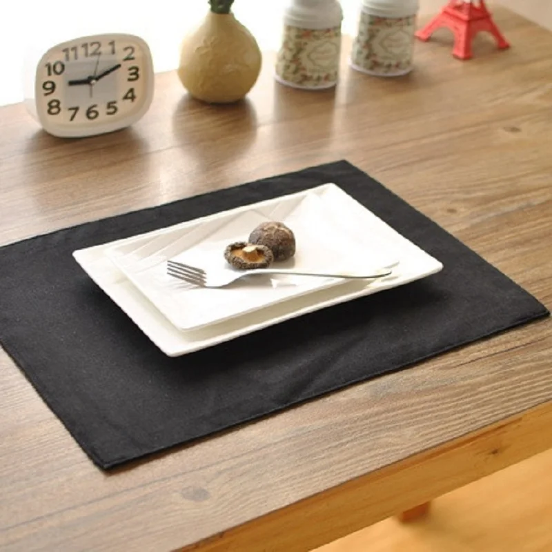 European Retro Black Cloth Placemats Cotton Linen Double Layer