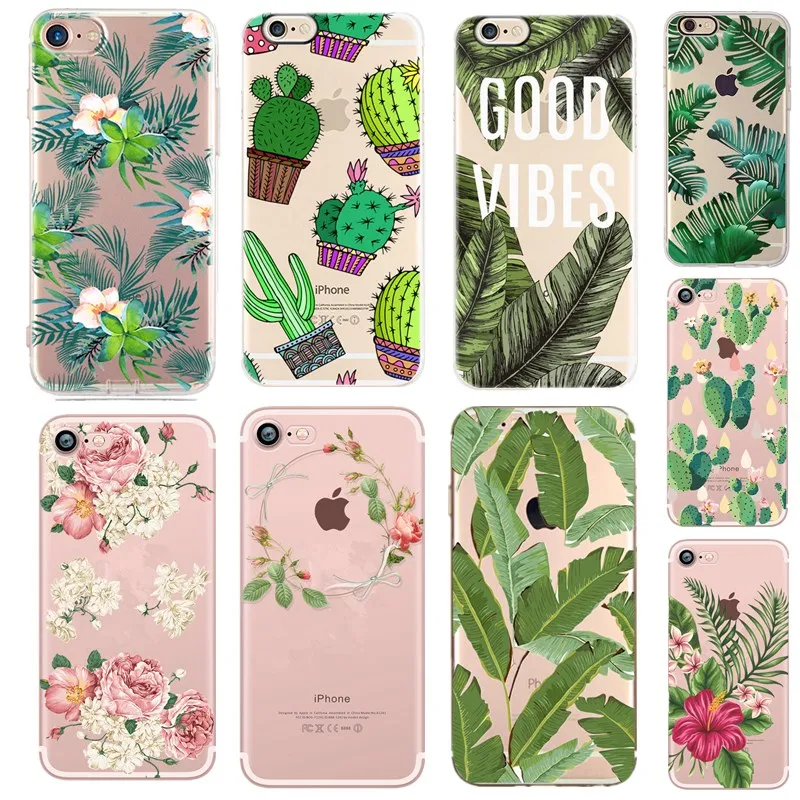 

For iphone 7 7 Plus 8 6 6s Plus X 5S 6S Case Transparent Cover For iphone 5s se Leaf Print Phone Case For iphone 7 Coque Funda