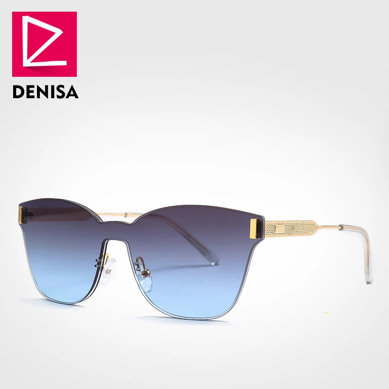 DENISA известный бренд цельные солнцезащитные очки без оправы мужские модные черные солнцезащитные очки для женщин квадратные очки для вождения UV400 G22074 - Цвет линз: Blue Gray Sunglasses