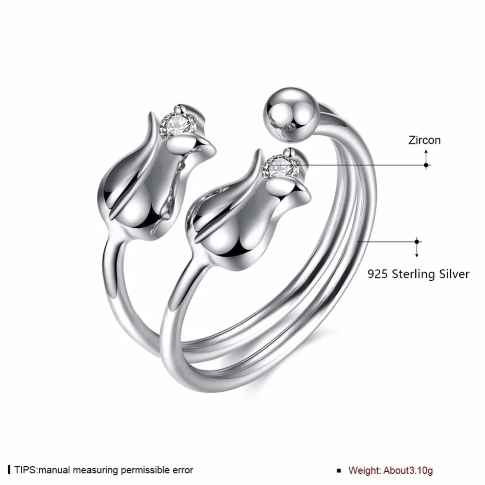 Rose Shape Romantic Solid 925 Sterling Silver Adjustable Rings For Women New 2016 Party Accessorise (JewelOra RI102185)