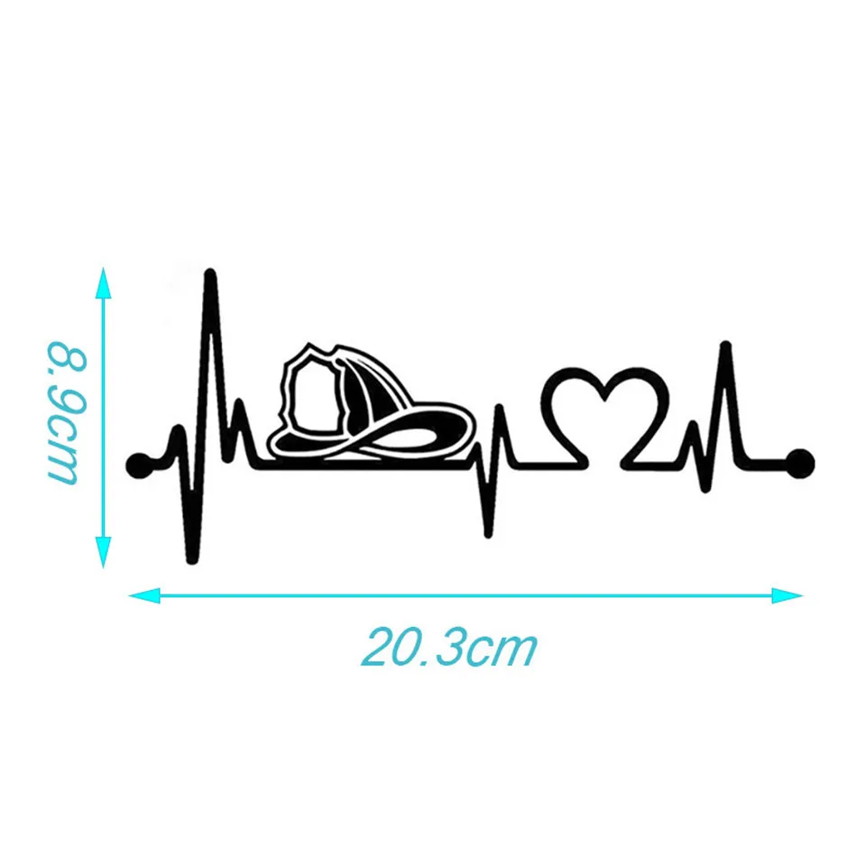 Sticker For Car Firefighter Fireman Helmet Heartbeat Lifeline Car Sticker Vinyl Car Styling Car Decoration Sticker 20.3cm8.9cm  (6)