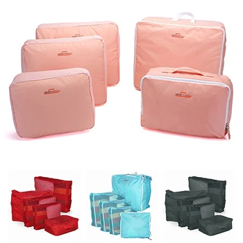 5 Pcs/Set Travel Storage Bag Set For Clothes Nylon Storage Bags Wardrobe Suitcase Pouch Underwear Organizers Tidy Pouch Bags drawing strap design gadgets storage nylon bag pouch set watermelon red 4 pcs