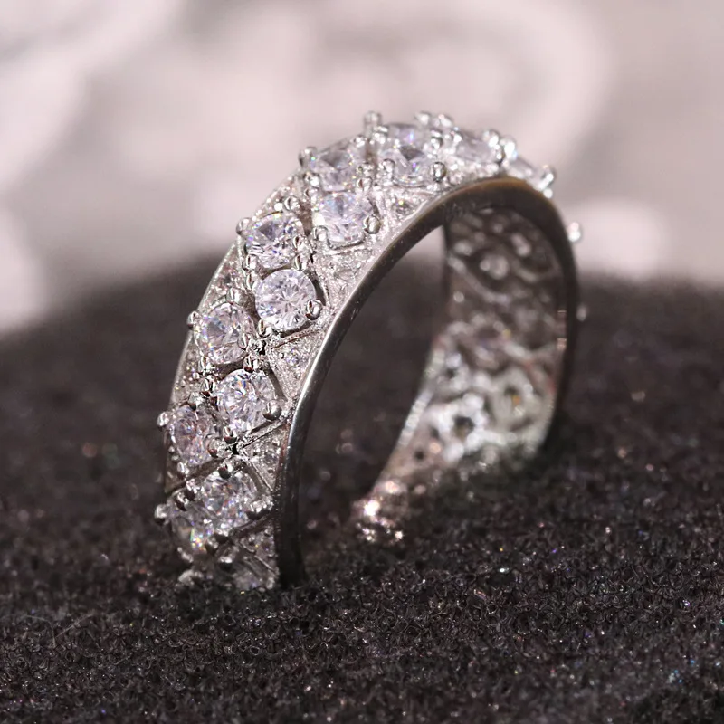 Yanleyu Luxury Fashion Lady Sparkling Full AAAAA Cubic Zirconia Engagement Ring 925 Silver Color Wedding Jewelry PR245