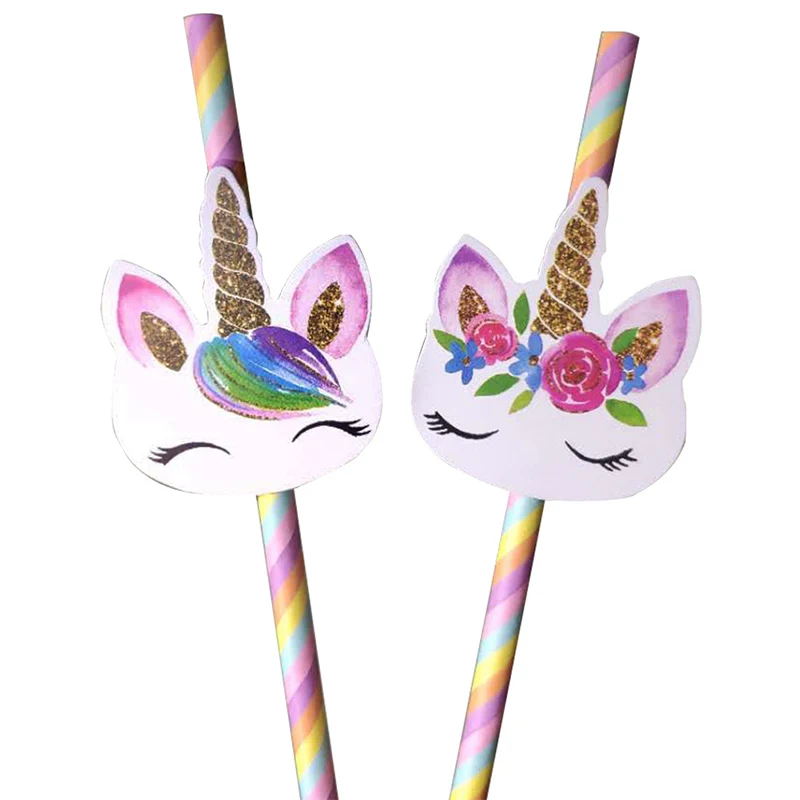 

20pcs Cartoon Unicorn Rainbow Paper Straws For Baby Shower Wedding Party Birthday Decoration Supplies Paper Drinking Straws