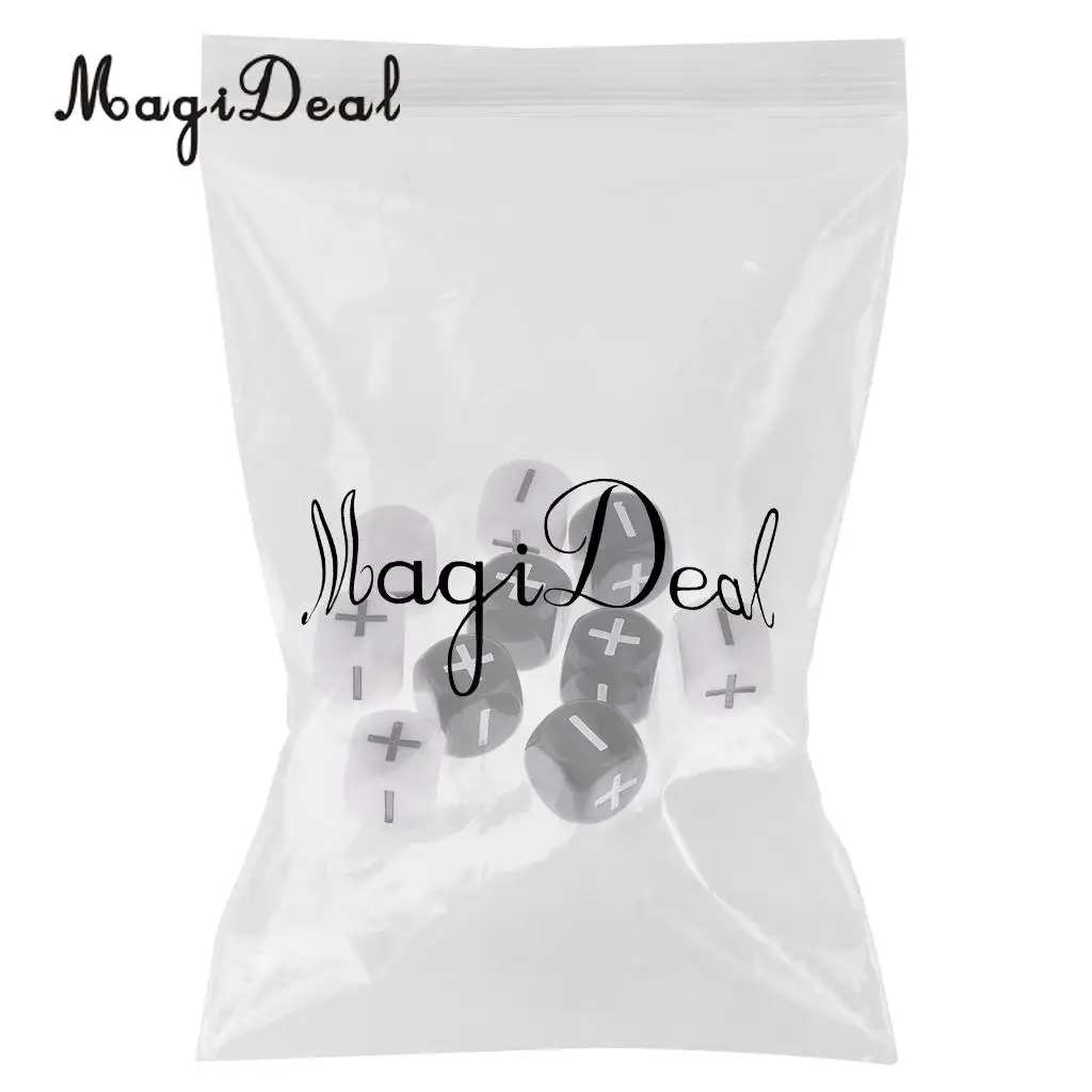 MagiDeal High Quality 10Pcs Plastic 6-Sided Dice Minus Plus D6 for Table Games D&D MTG RPG Gaming School Party Bar Game Props