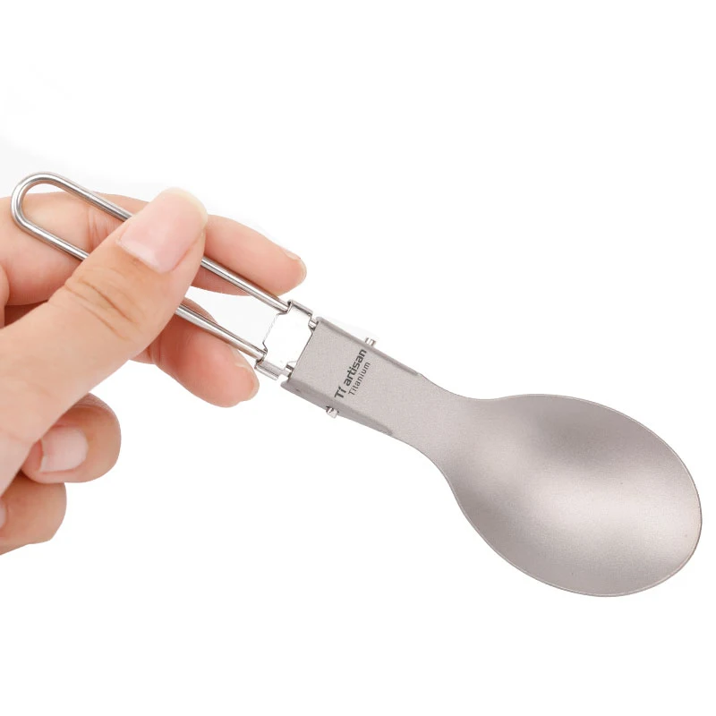 

Triartisan Titanium Spoon Fold Handle Titanium Spoon Ultralight Outdoor Camping Tableware Spoon Picnic Flatware Ta8002