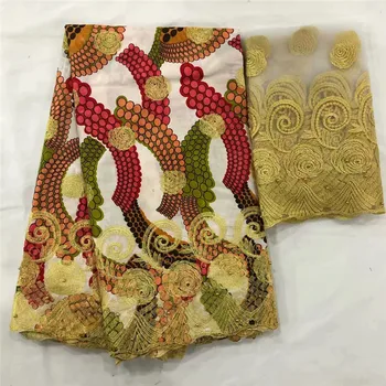 

African fabrics 2019good quality lace cotton bazin riche getzner brode lace latest with french net lace 5+2yards/lot B94-2