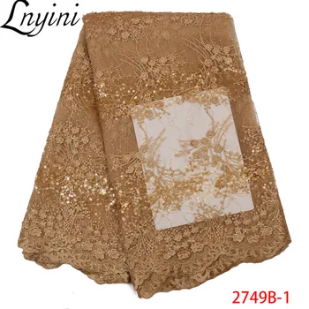 

Luxury Gold Color French Nigerian Tulle Lace Fabrics Latest Fashion African Sequins Lace Fabric for Women Wedding Dresses L2749B