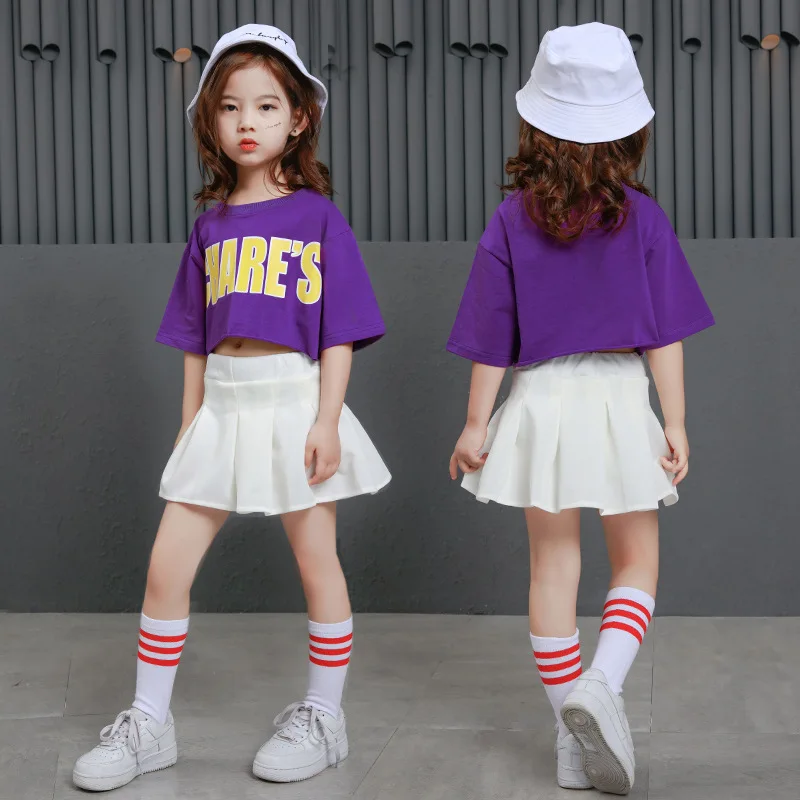 

Kids Hip Hop Clothing Casual Cropped T Shirt Tops White Skirt for Girls Jazz Dance Costumes Ballroom Dancing Clothes Streetwear