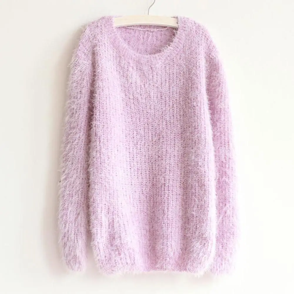 Новинка, Модный осенне-зимний женский свитер с круглым вырезом, Женский пуловер с длинным рукавом, повседневный свободный свитер, вязаные топы - Цвет: purple