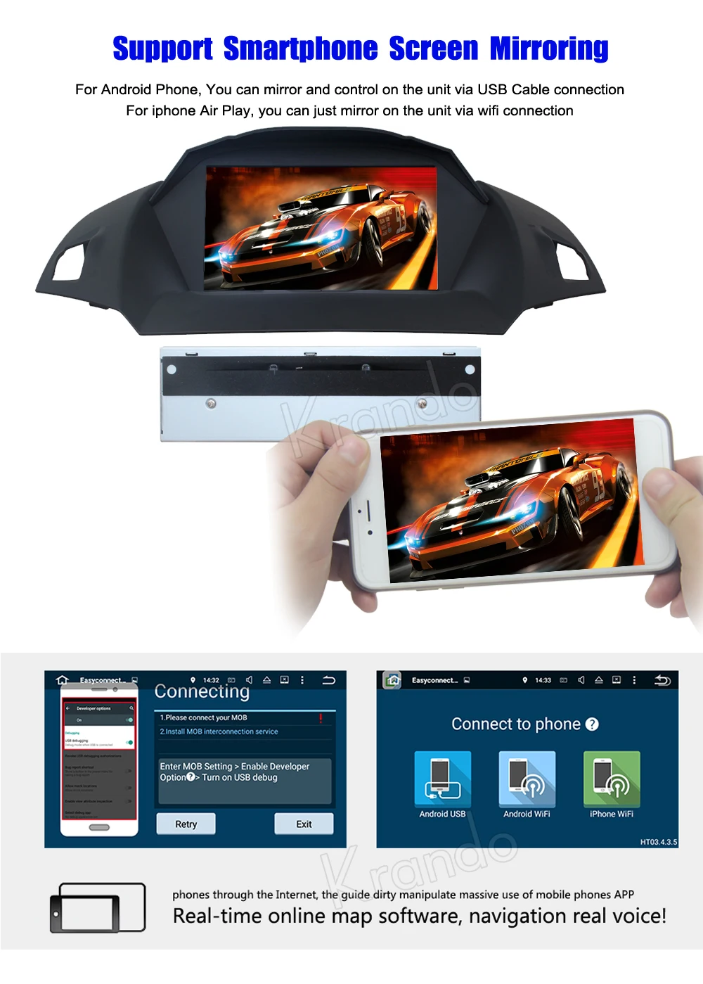 Top Krando 9" Android 9.0 car dvd player navigation multimedia system for Ford Kuga 2013-2016 audio radio gps WIFI 3G DAB+ 8