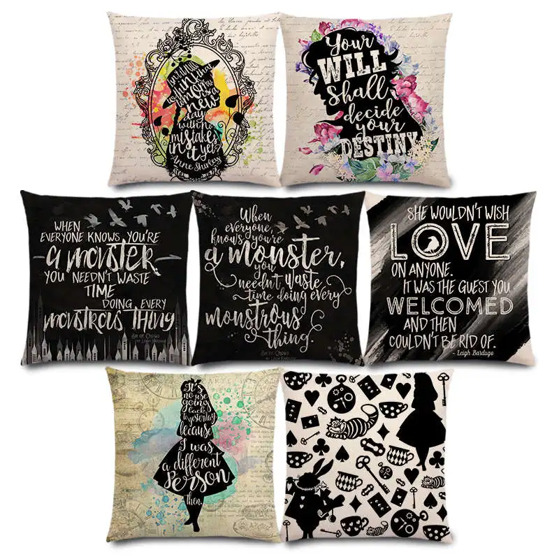 

New Thoughts Beautiful Language Gorgeous Words Decorative Letters Story Cushion Cover Sofa Throw Pillow Case Reading Book