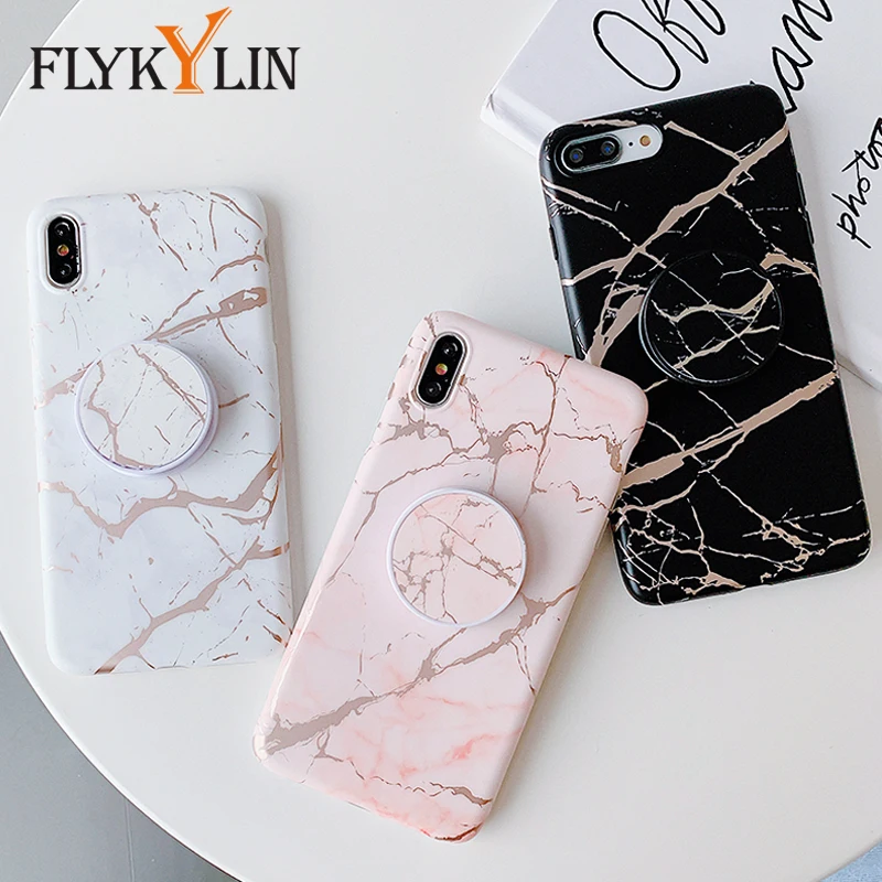 

FLYKYLIN Holder Stand Marble Case For iphone 6S 6 S X XS Max XR 7 8 Plus Back Cover For Huawei P20 Lite P30 Pro Silicone Coque
