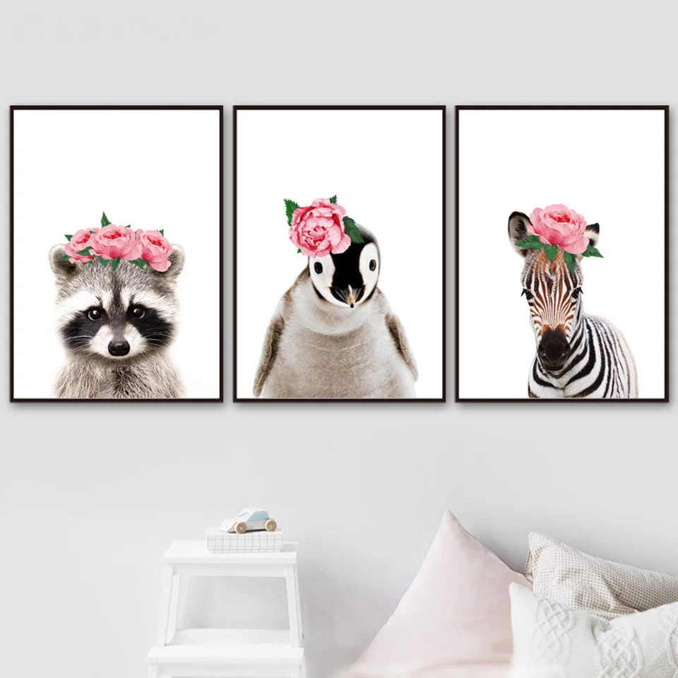 Pink-Rose-Flower-Zebra-Giraffe-Panda-Nordic-Posters-And-Prints-Wall-Art-Canvas-Painting-Nursery-Wall (2)