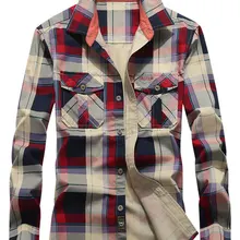 Весна плюс размер красный плед платье рубашки Мода Азиатский размер 4XL хлопок рубашка Camisas Camisetas Vestidos Мужская одежда Повседневная