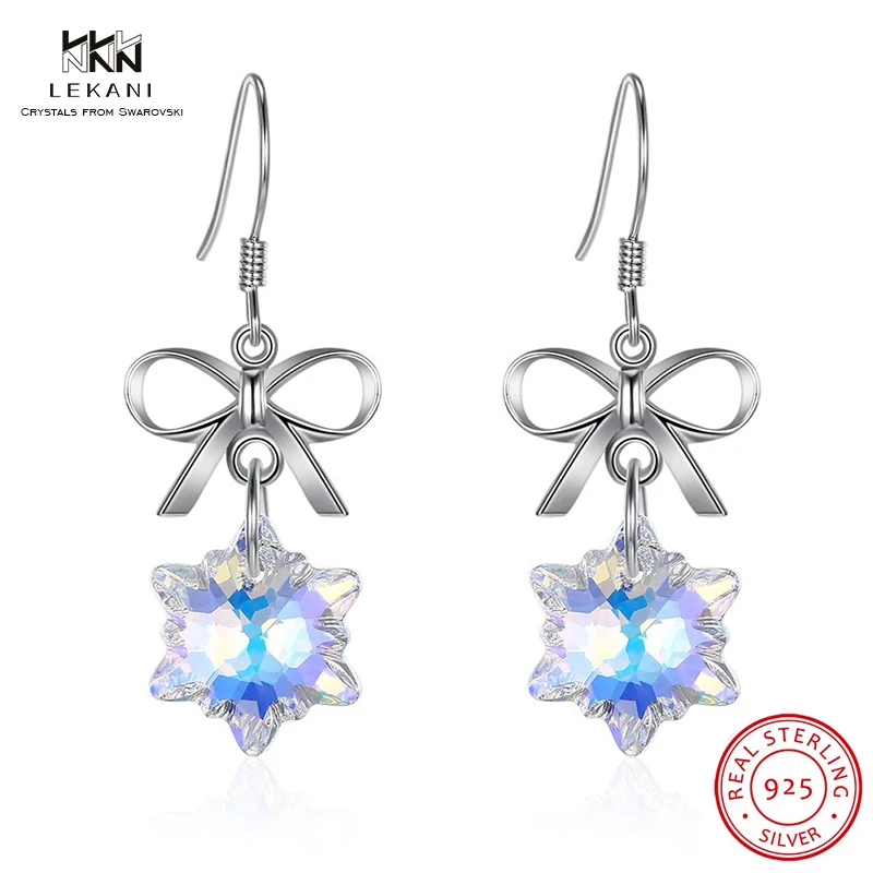 

LEKANI Crystals From Swarovski Earrings 925 Silver Snowflake Butterfly Crystal Drop Earrings Fine Jewelry For Women Girl gift