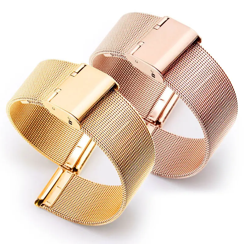 Черный розовое золото нержавеющая сталь Миланская сетка наручные часы полосы бретели для нижнего белья часы браслет для мужчин для женщин