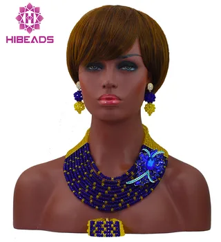 

Wonderful Royal Blue African Wedding Crystal Beads Jewelry Set Yellow Women Costume Rhinestone Jewellery Set Free Shipping WD387