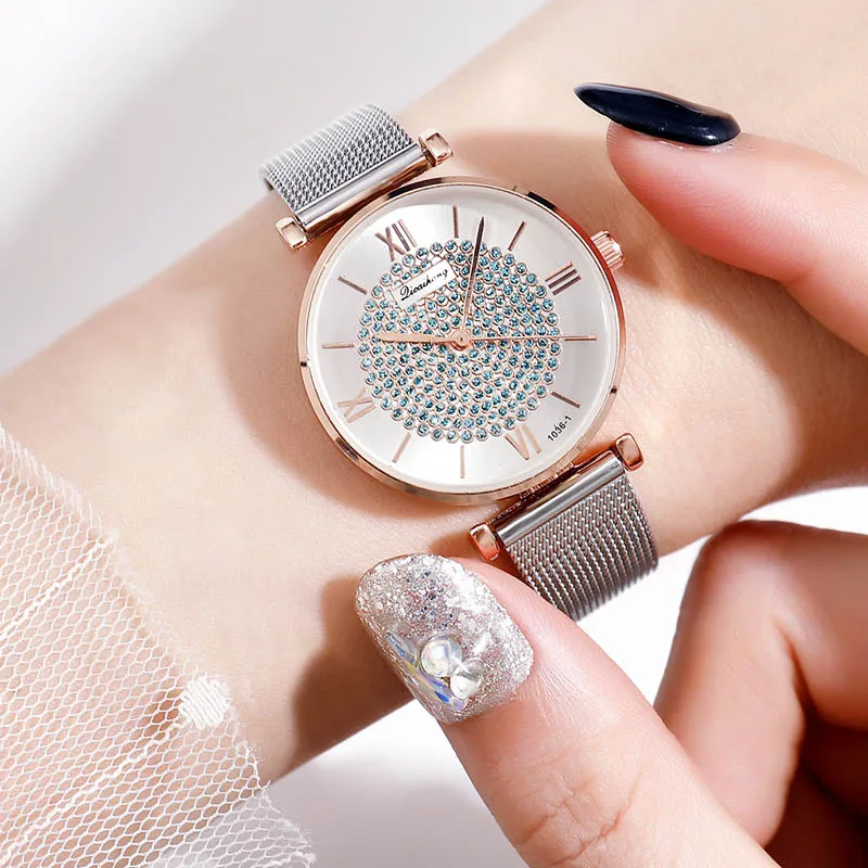 

Women Quartz Watch Shining Roman Numerals Dial with Mesh Alloy Strap KQS8