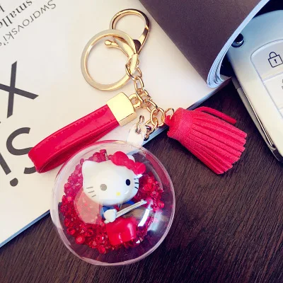 

Cute Cartoon Cat Hello Kitty Doll Keychain Leather Rope Key Holder Metal Key Chain Keyring Charm Bag Auto Pendant Gifts New Arri