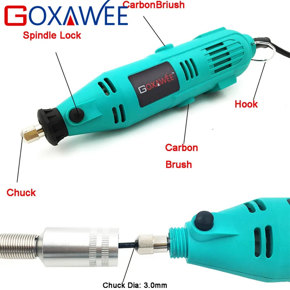 GOXAWEE 130 Вт Dremel Стиль Переменная скорость Электрический Роторный инструмент Электрический Мини дрель шлифовальный станок с аксессуарами электроинструменты