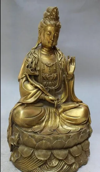 YM 311 11 &quotКитайский латунный Лотос Kwan yin богиня Бодхисаттва Joss статуя