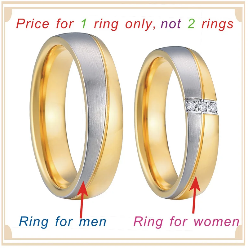 Unique Mens Wedding Band Jewelry Rings Gold Color two tone bague anel anillos Promise Couple Engagement Rings for women (2)