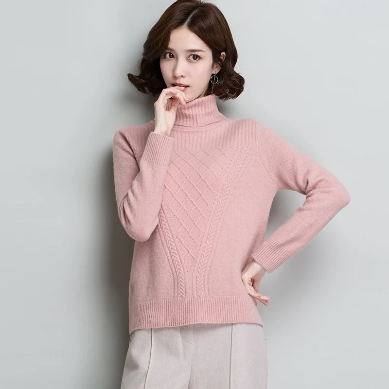 ^Cheap XL Brand Women Wool-blend Thicken Sweater 2019 Autumn Winter New Solid Color Double-layer Turtleneck Knit Sweater Short Pullover