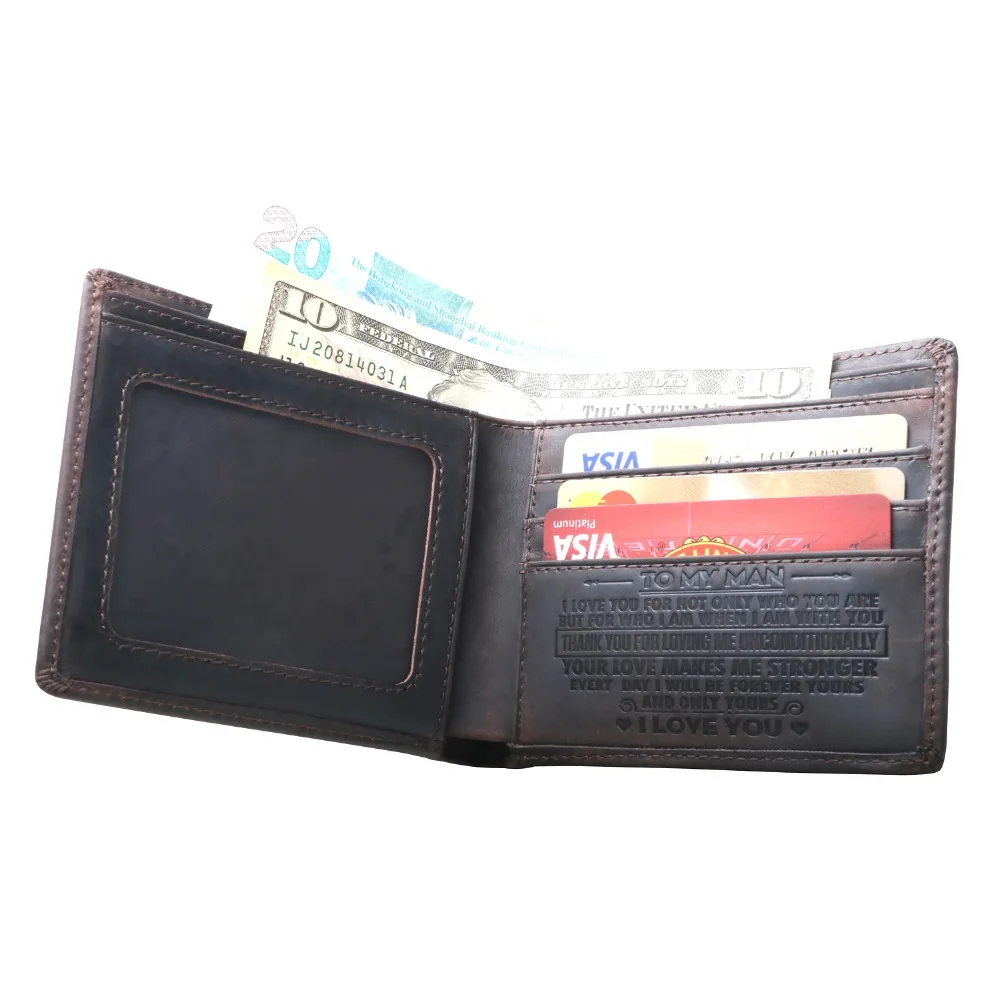 Мужской кошелек, выгравированный кожаный RFID Biflod минималистичный передний карман кошелек подарок для мужчин на день рождения, День Святого Валентина, Рождество
