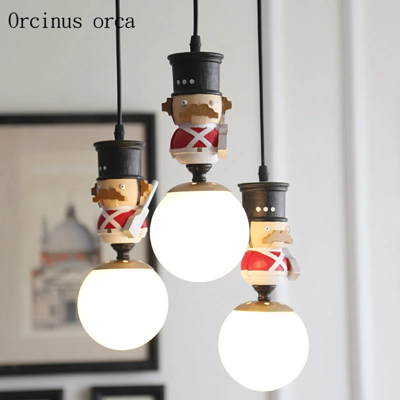 

American style creative soldier chandelier restaurant boy bedroom children's room lights Nordic modern LED doll pendant lamp