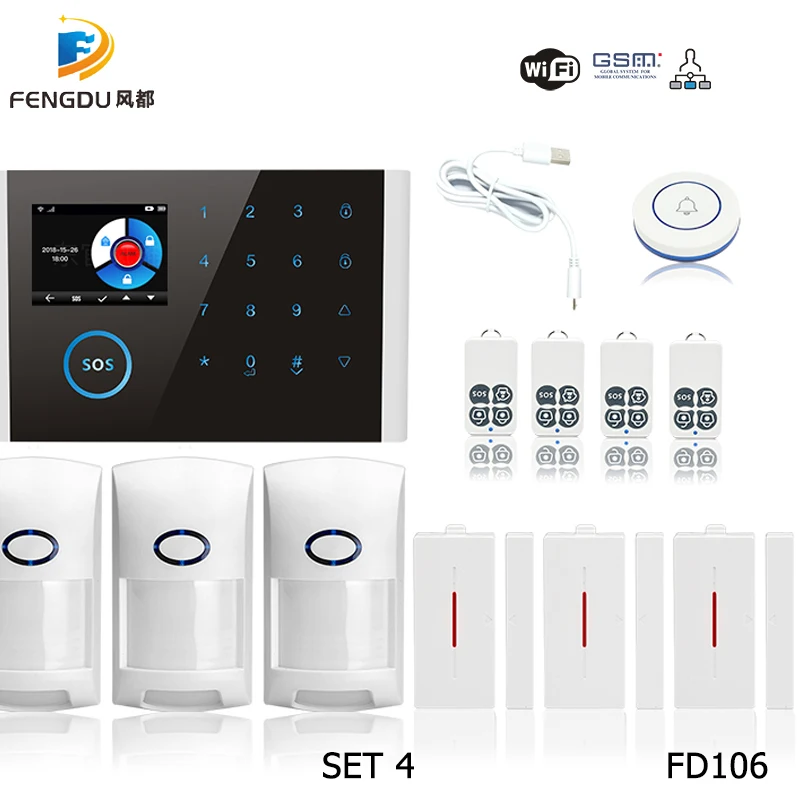 2019 GSM sistema de alarma de Control remoto APP casa inteligente 2,4 pulgadas TFT Panel táctil GSM SMS GPRS Wifi alarma sistema de Seguridad